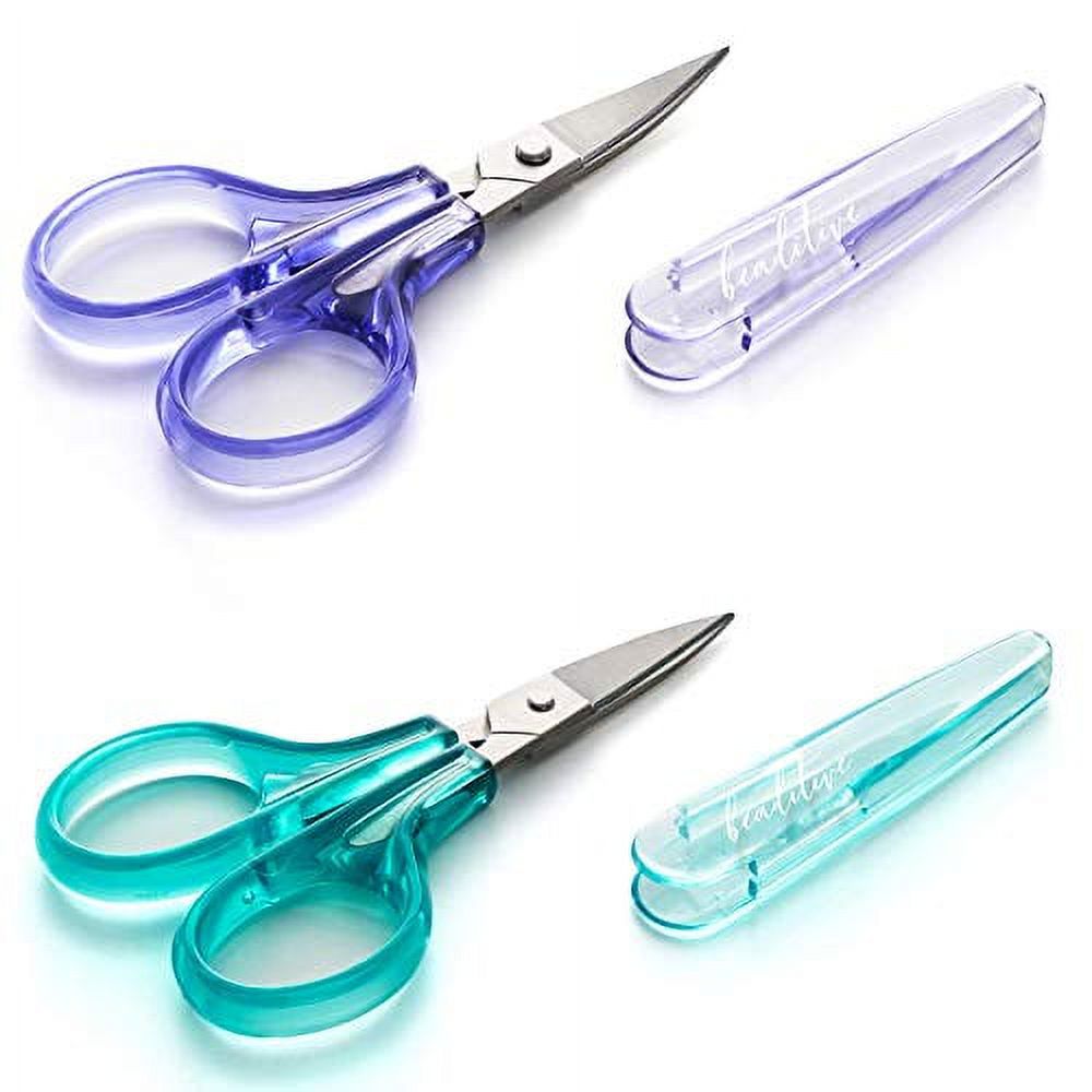 Beaditive Detail Craft Scissors Set (2 Pc) Curved and Straight Sharp Compact | Sewing Embroidery Paper Cutting Crafting | Stainless Steel | Protective